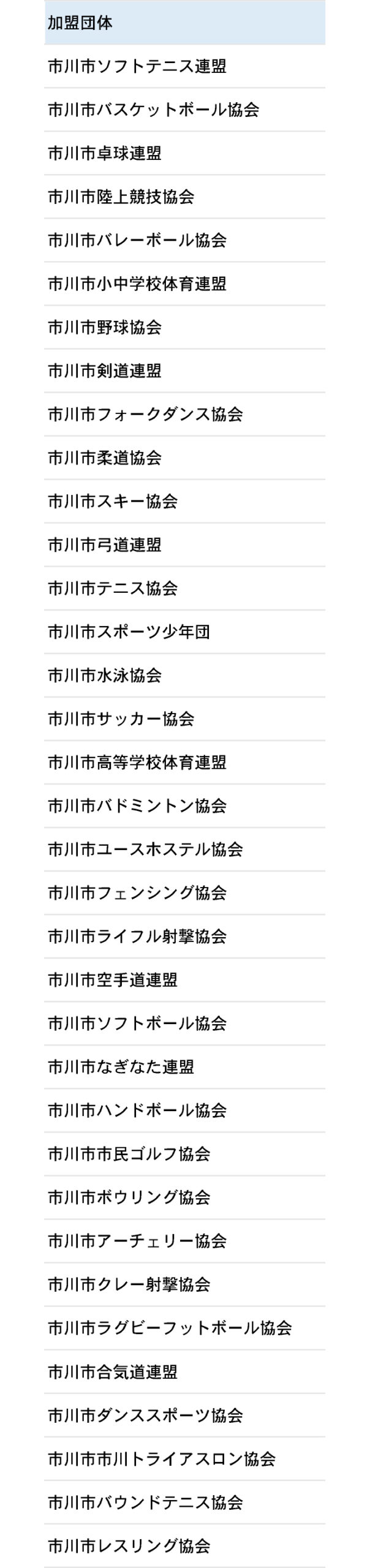 市川市スポーツ協会加盟団体